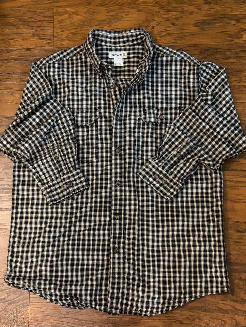 Carhartt Men’s Black and Tan Check Button-Down Shirt